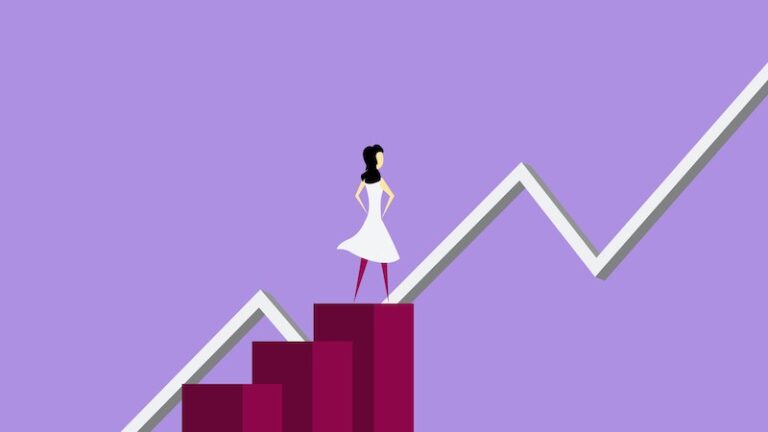 Animated image of a women in a white dress standing at the top of red steps. She is looking at a graph line that is rising. Read more about how progress in therapy isn't linear in our blog today.