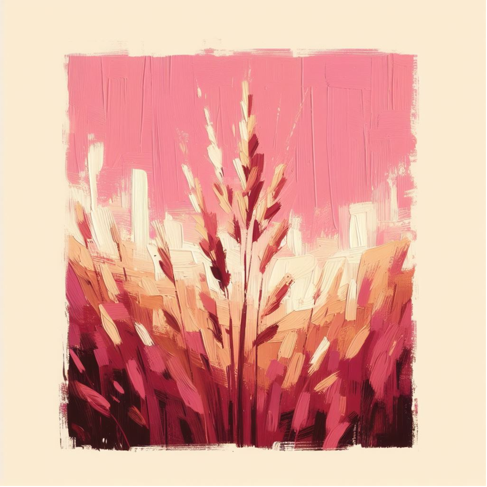 Abstract painting of pampas grass using the colours pink, beige, and black. Contact trauma informed, EMDR and Somatic Experiencing trained therapists today. Mental health support available online across Ontario.